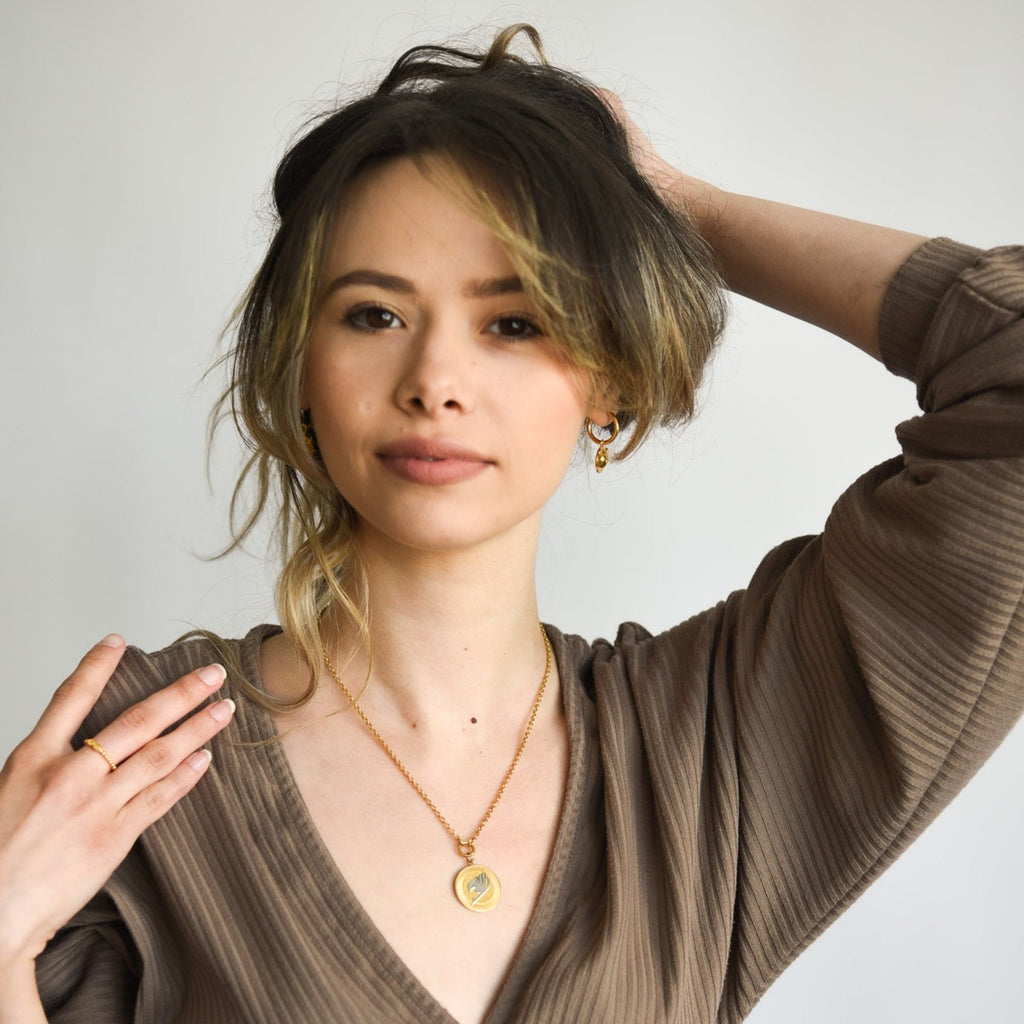 model wearing fairy tail necklace