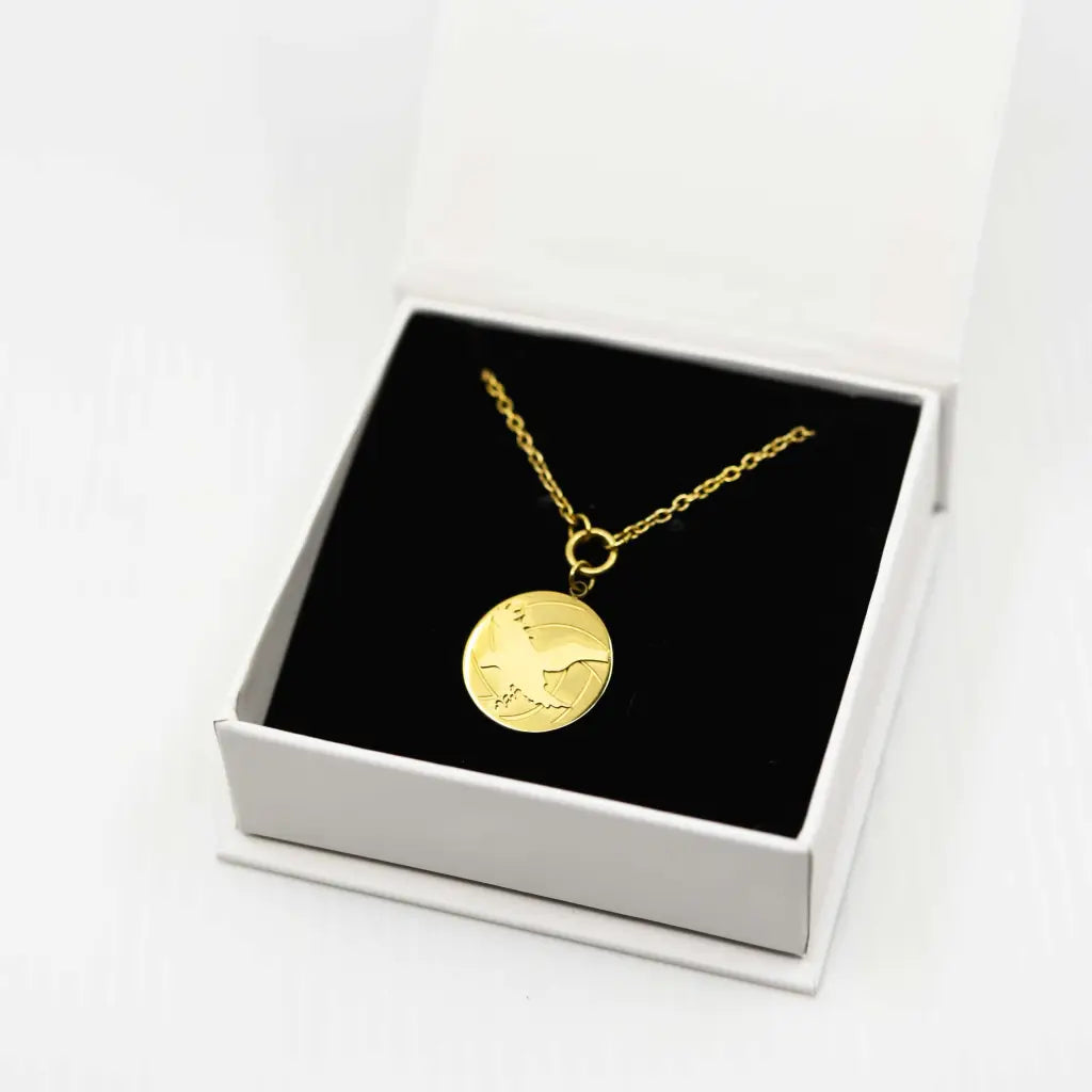 haikyuu karasuno crows gold necklace in packaging box