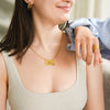model wearing naruto konoha gold necklace 