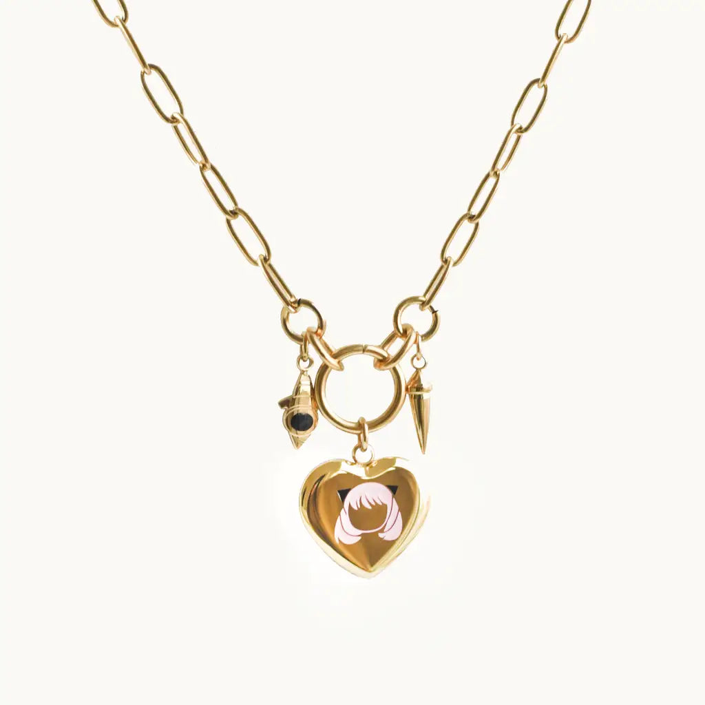 spy x family gold necklace featuring anya, loid and yor forger
