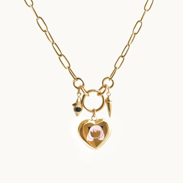 spy x family gold necklace featuring anya, loid and yor forger